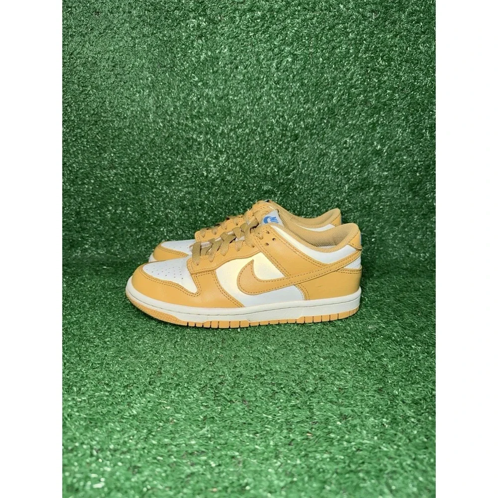 Nike Dunk Low Women Size 5.5 Yellow White Leather Casual Shoes Athletic Sneakers